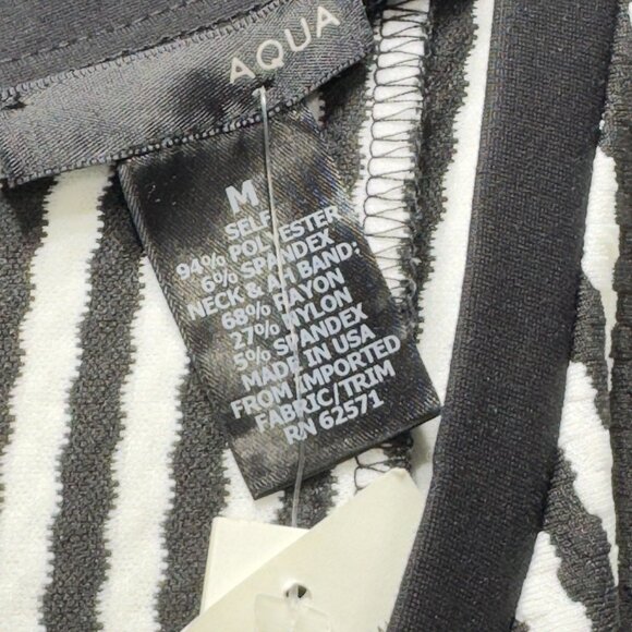 AQUA Women's Dress Black White Stripe Drop Waist Stretch Flounce Bottom Size M - Picture 7 of 12